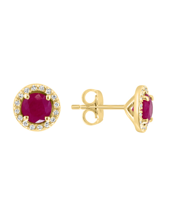 Effy 14K Yellow Gold 1/8 Ct. Diamond Halo Ruby Stud Earrings