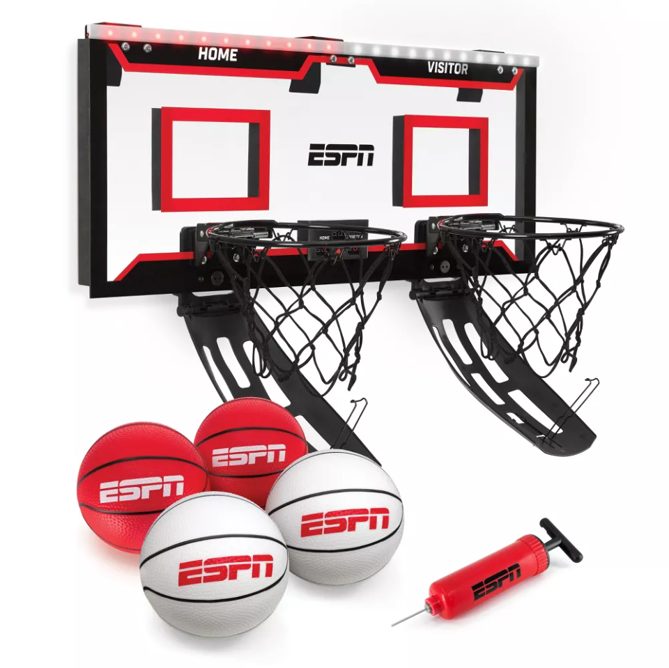 ESPN Dual Over The Door Basketball Hoop with 4 Mini Basketballs and Pump