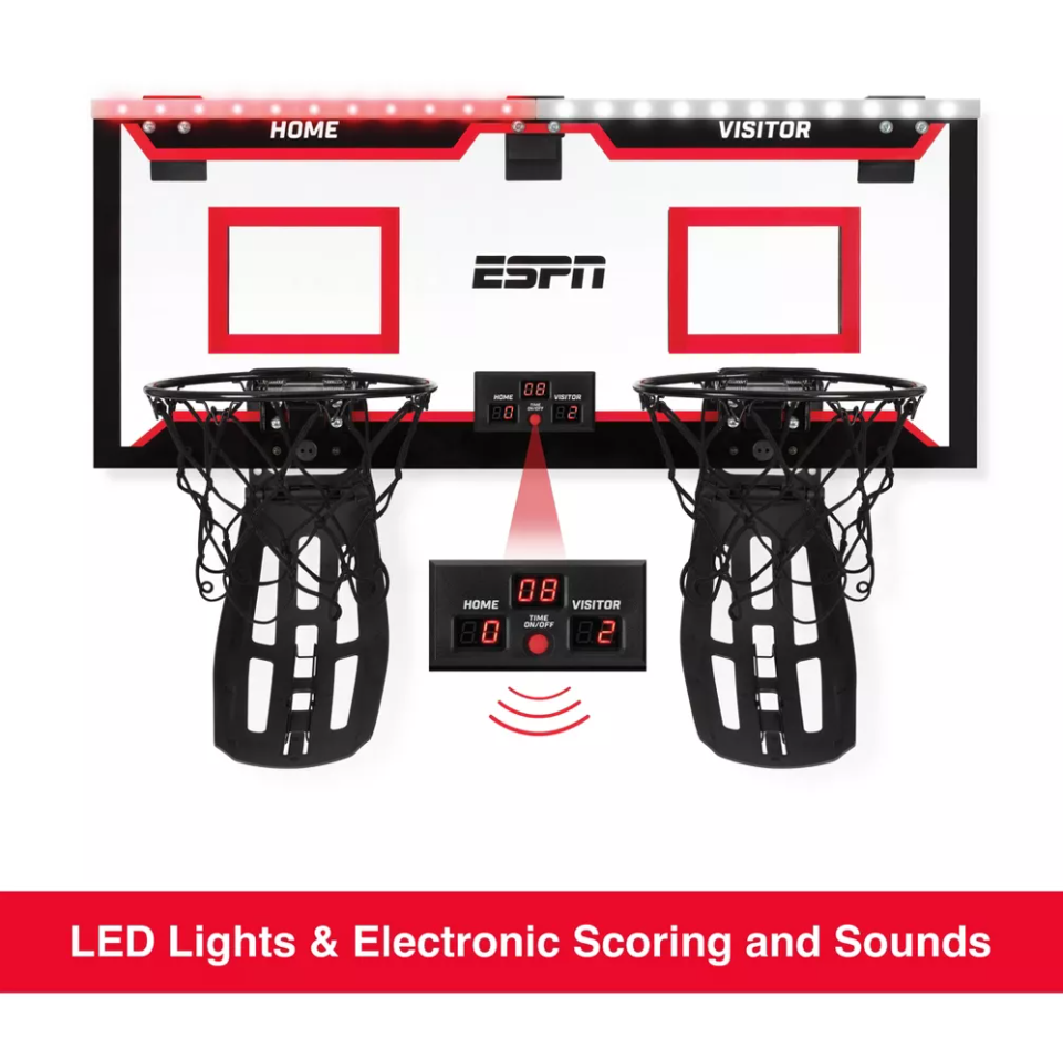 ESPN Dual Over The Door Basketball Hoop with 4 Mini Basketballs and Pump