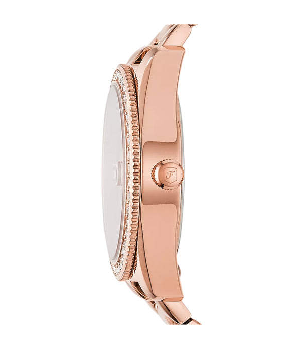 Fossil Womens Scarlette Mini Three-Hand Date Rose Gold-Tone Stainless Steel Watch