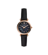 Fossil Womens Carlie Mini Three-Hand Black Leather Watch
