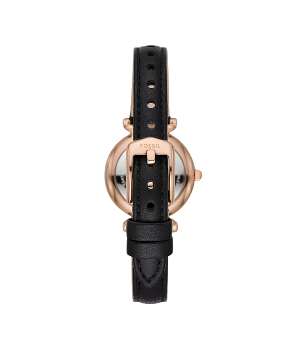 Fossil Womens Carlie Mini Three-Hand Black Leather Watch