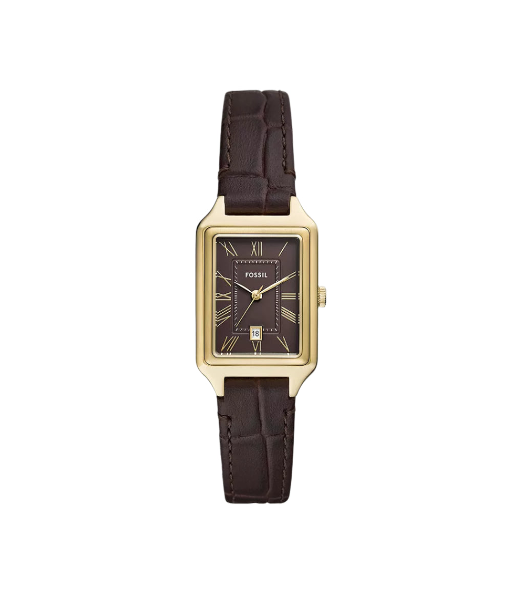 Fossil Womens Raquel Three-Hand Date Brown Croco LiteHide Leather Watch