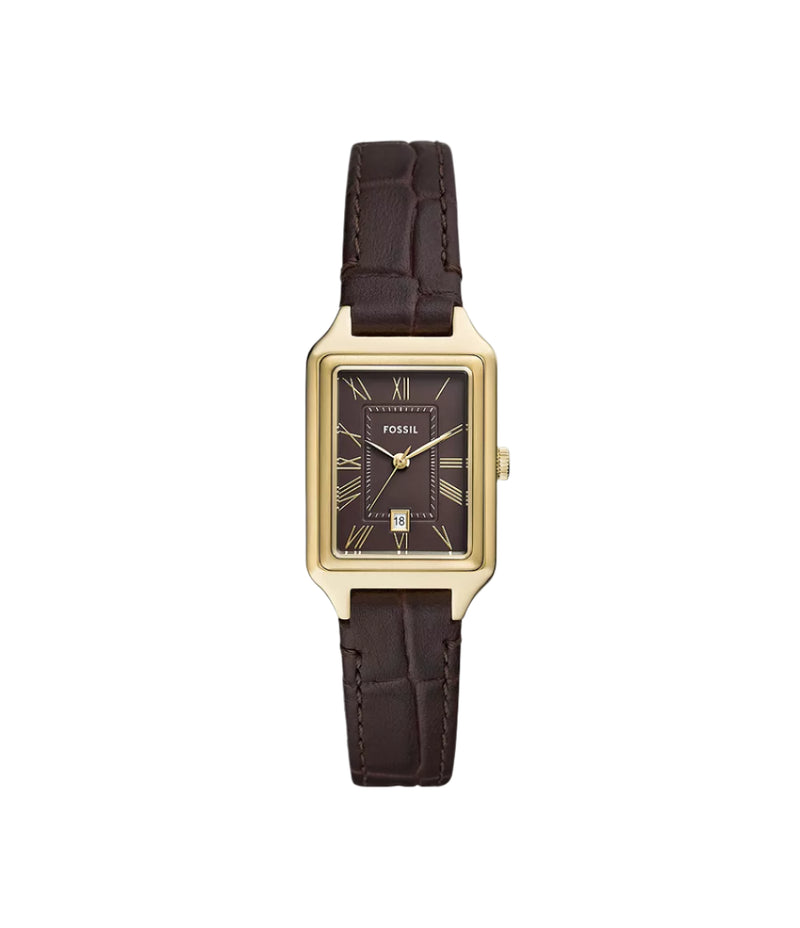 Fossil Womens Raquel Three-Hand Date Brown Croco LiteHide Leather Watch