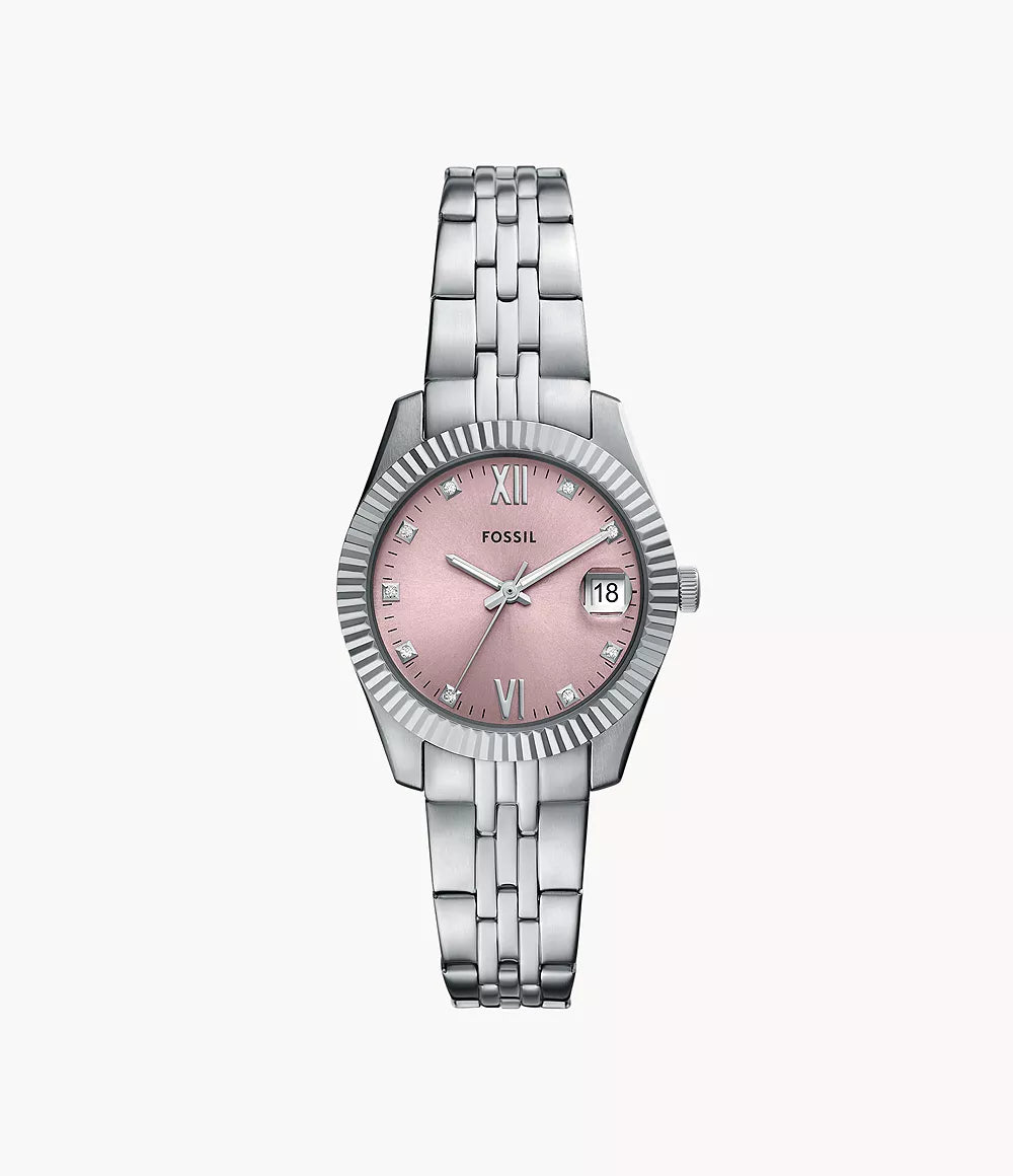 Fossil Womens Scarlette Three-Hand Date Stainless Steel Watch