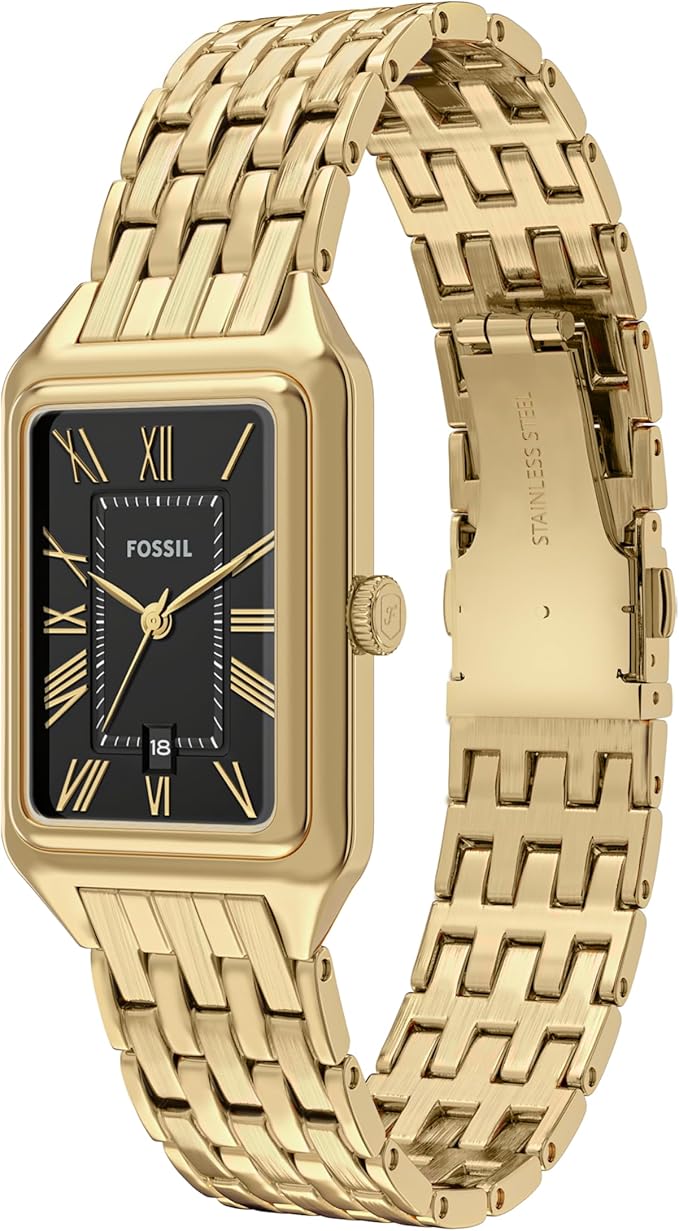 Fossil Womens Raquel Three-Hand Date Gold-Tone Stainless Steel Watch