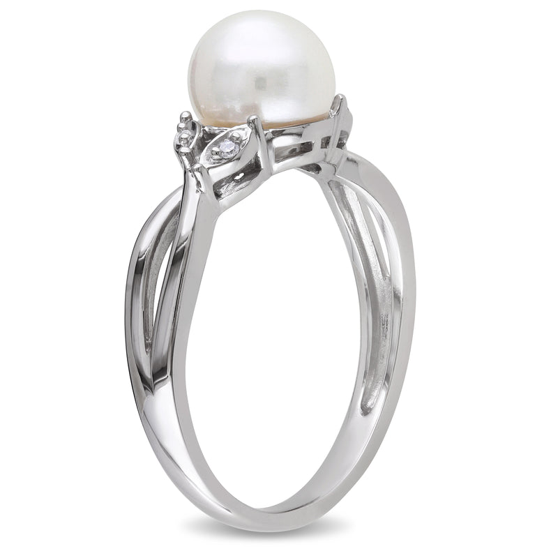 Sofia B Cultured Freshwater Pearl And Diamond Crossover Ring - Size 5