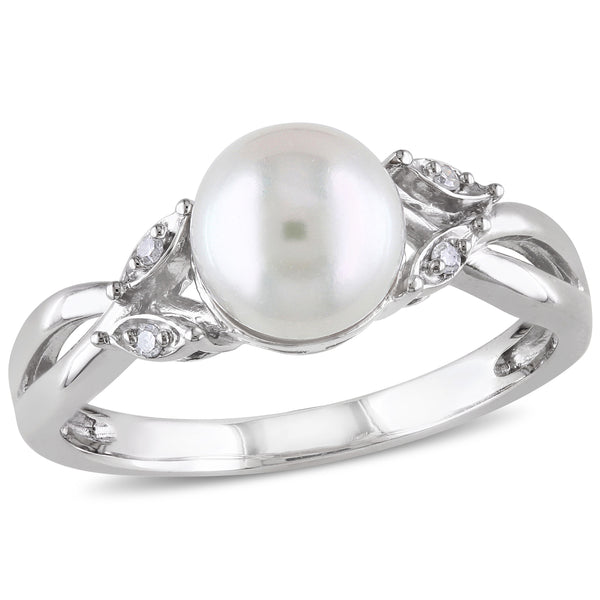 Sofia B Cultured Freshwater Pearl And Diamond Crossover Ring - Size 5