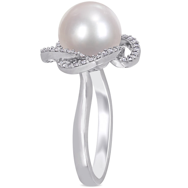 Sofia B Cultured Freshwater Pearl And 1/4 CT TW Diamond Swirl Ring - Size 7