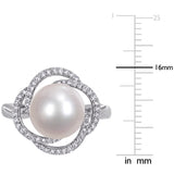 Sofia B Cultured Freshwater Pearl And 1/4 CT TW Diamond Swirl Ring - Size 7