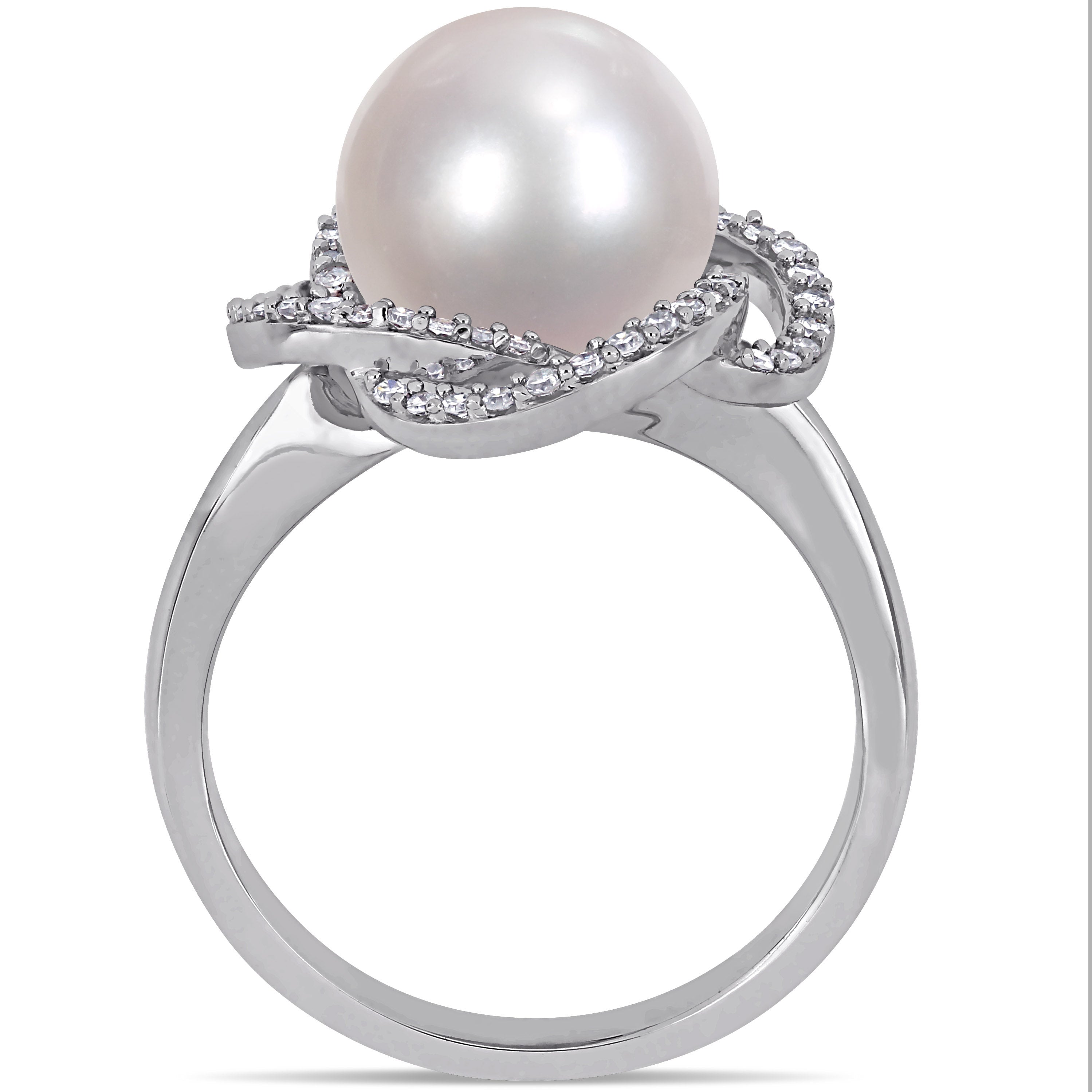 Sofia B Cultured Freshwater Pearl And 1/4 CT TW Diamond Swirl Ring - Size 7