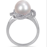 Sofia B Cultured Freshwater Pearl And 1/4 CT TW Diamond Swirl Ring - Size 7