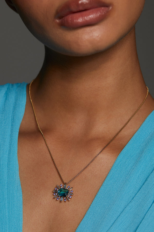 Nadri Stellar Multi Stone Full Halo Pendant Necklace