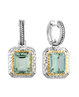 Effy 925 Sterling Silver & 14K Yellow Gold Diamond Green Amethyst Hoop Drop Earrings