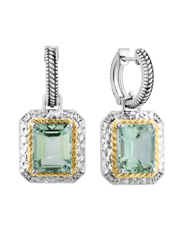 Effy 925 Sterling Silver & 14K Yellow Gold Diamond Green Amethyst Hoop Drop Earrings