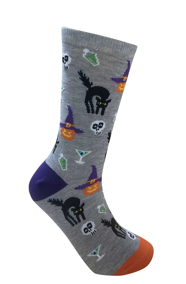 Legale Womens Black Cat Crew Socks