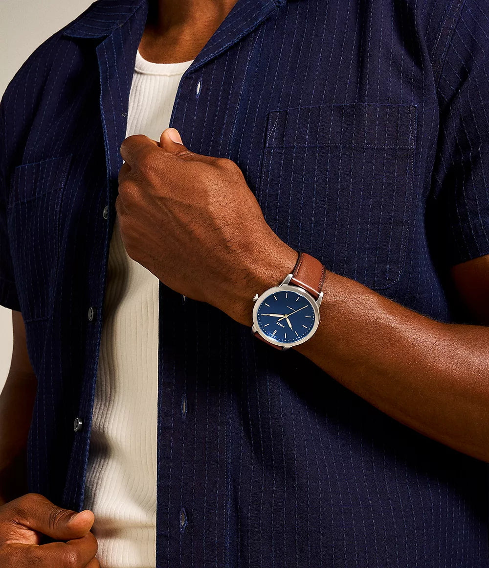 Fossil Mens The Minimalist Slim Three-Hand Light Brown Leather Watch