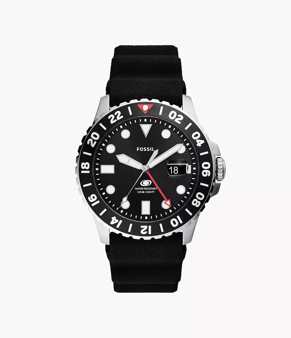 Fossil Blue GMT Black Silicone Watch