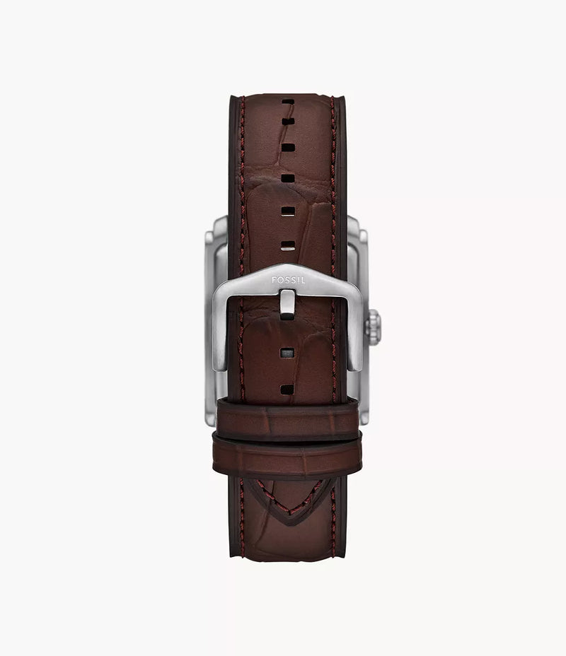 Fossil Mens Carraway Three-Hand Brown Croco Leather Watch