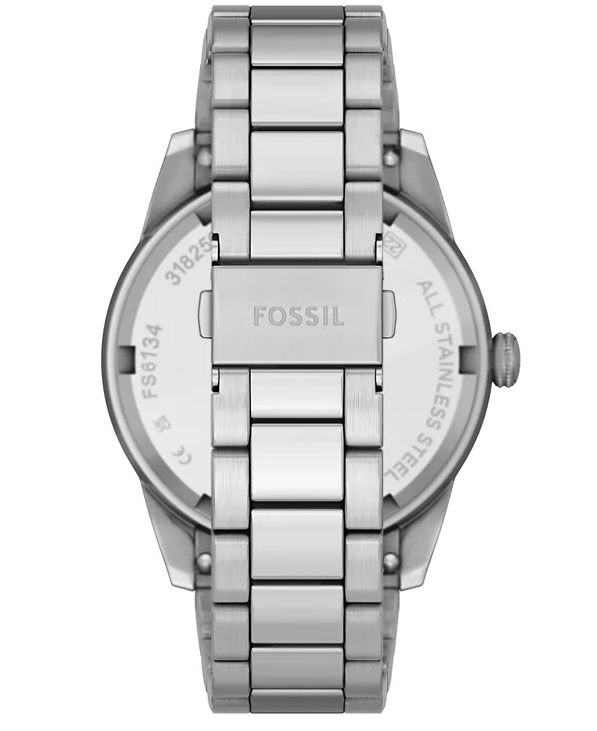 Fossil Mens Pearson Silver-Tone Stainless Steel Watch