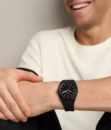 Fossil Mens Everett Three-Hand Black Silicone Watch