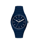 Fossile Mens Everett Three-Hand Navy Silicone Watch
