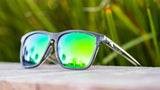 Knockaround Fast Lanes Sport Clear Grey Frame - Green Moonshine Mirrored Lens - Polarized Sunglasses