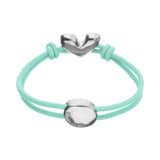 UNOde50 Teal Elastic Thread Silver Heart Charm Bracelet - Medium