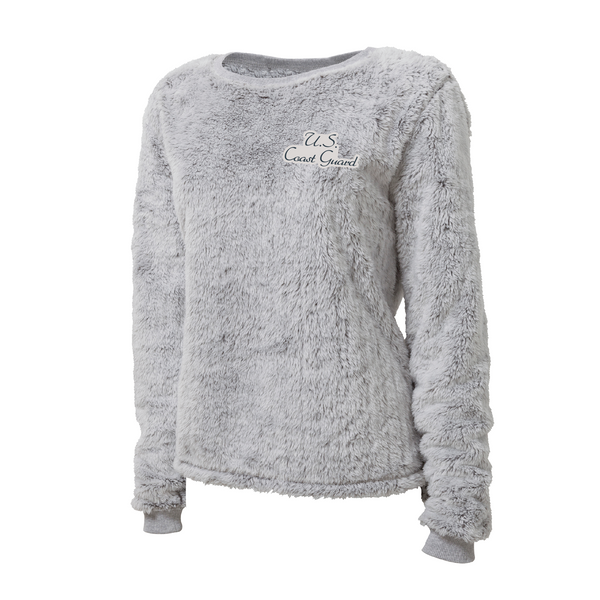 Boxercraft Womens USCG Script Fuzzy Fleece Crewneck Sweater
