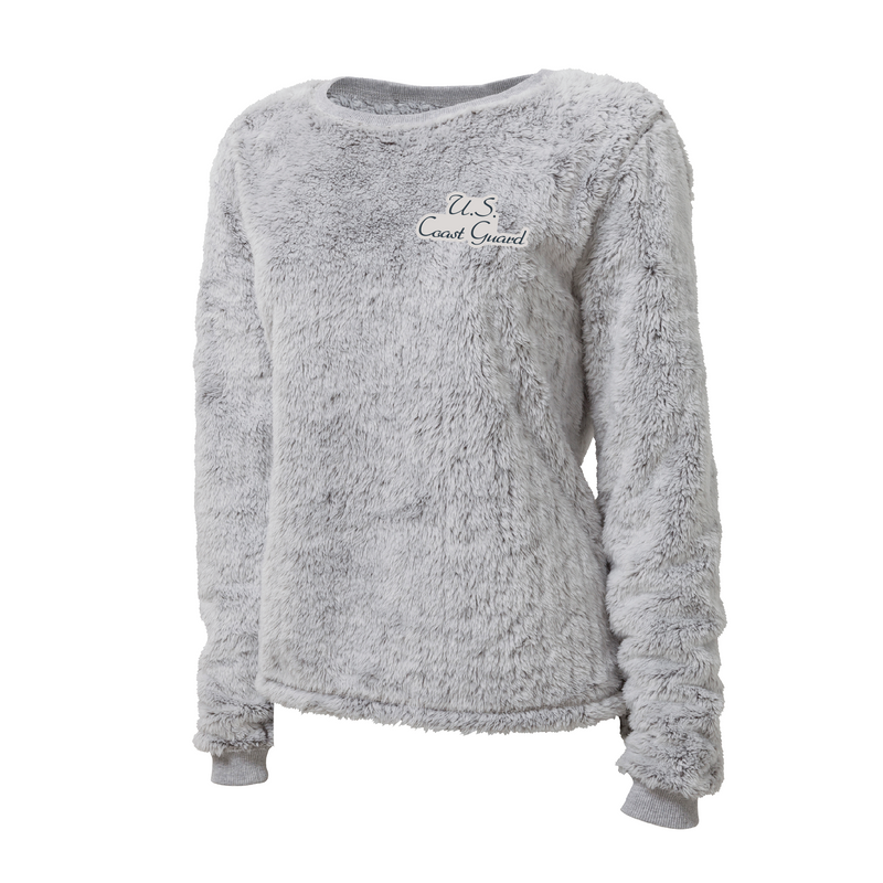 Boxercraft Womens USCG Script Fuzzy Fleece Crewneck Sweater