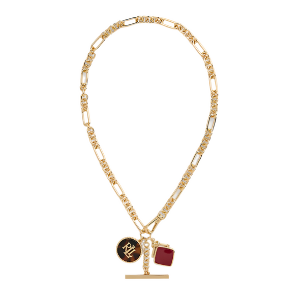 Lauren Ralph Lauren Gold-Plated Logo Charm & Stone Necklace