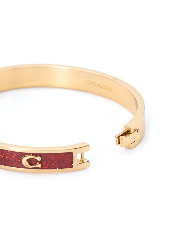 Coach Signature C Glitter Bangle Bracelet - Gold Plated