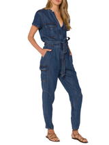 Velvet Heart Womens Greyson Danica Short Sleeve Denim Jumpsuit