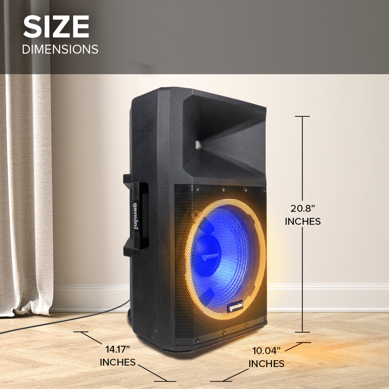 Gemini High Power Bluetooth Party Speaker with Party Lights, Microphone, and Speaker Stand