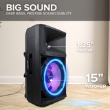 Gemini High Power Bluetooth Party Speaker with Party Lights, Microphone, and Speaker Stand