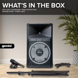 Gemini High Power Bluetooth Party Speaker with Party Lights, Microphone, and Speaker Stand