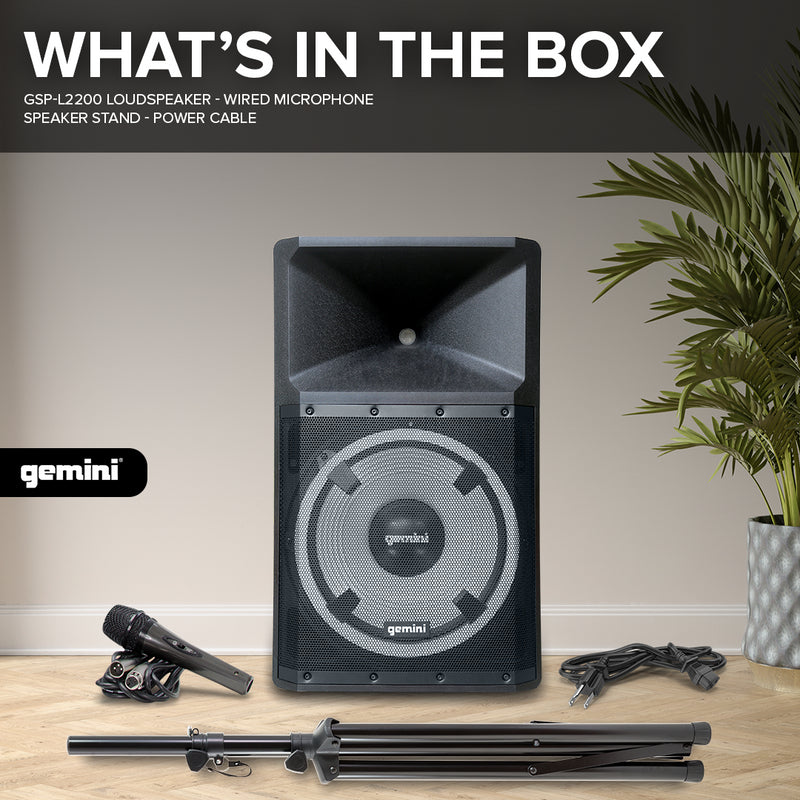 Gemini High Power Bluetooth Party Speaker with Party Lights, Microphone, and Speaker Stand