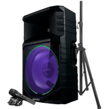 Gemini Portable Water Resistant Wireless Bluetooth Party Speaker with Speaker Stand and Microphone