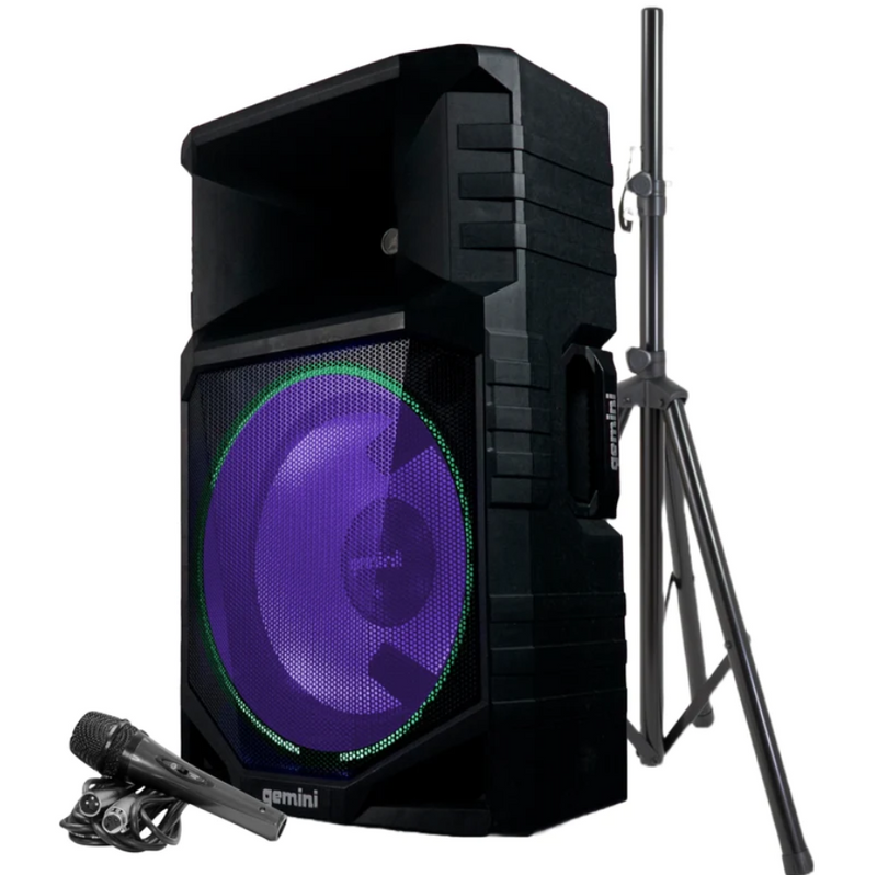 Gemini Portable Water Resistant Wireless Bluetooth Party Speaker with Speaker Stand and Microphone