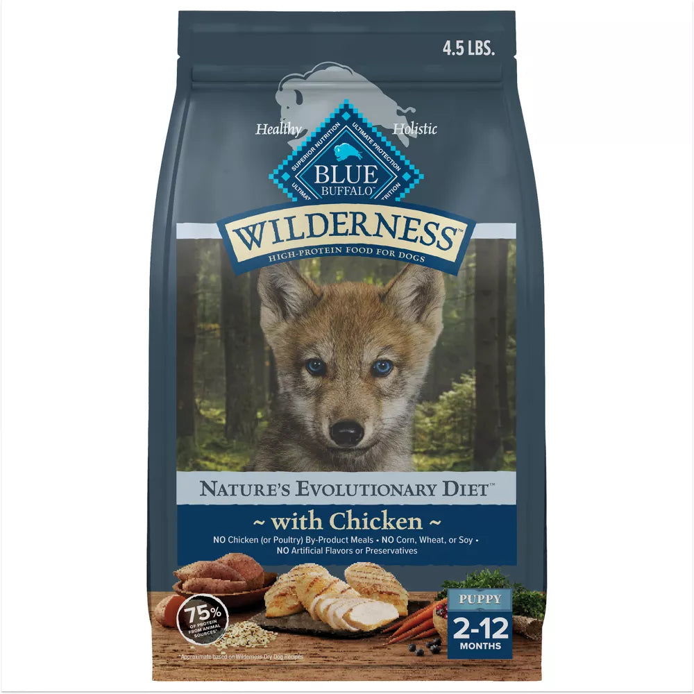 Blue Buffalo Wilderness High Protein Wholesome Grains and Chicken Natural Puppy Dry Dog Food - 4.5 lbs.