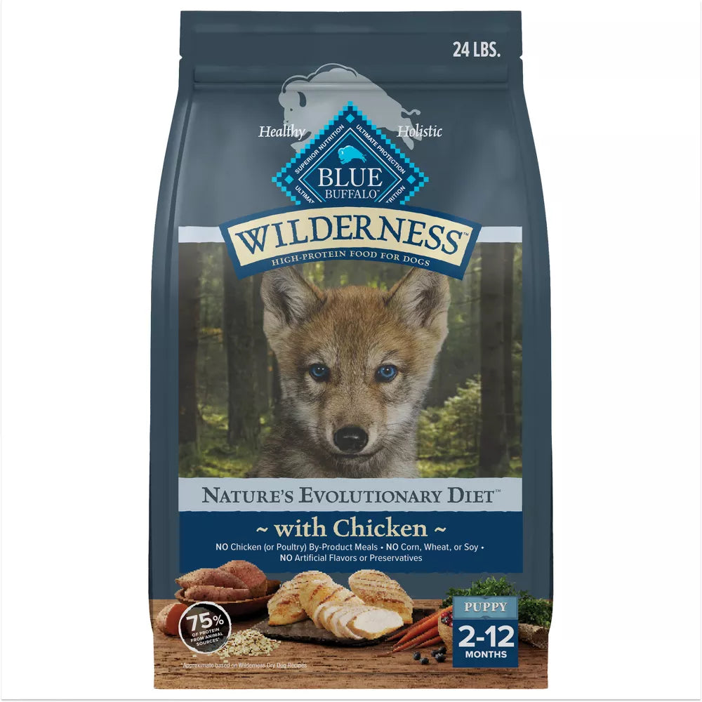 Blue Buffalo Wilderness High Protein Wholesome Grains with Chicken Natural Puppy Dry Dog Food - 24 lbs.