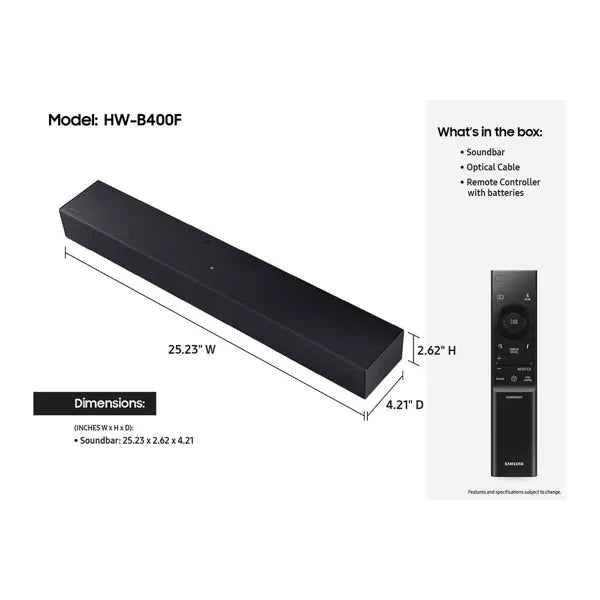 Samsung B-Series 2.0Ch DTS Virtual:X Soundbar with Subwoofer