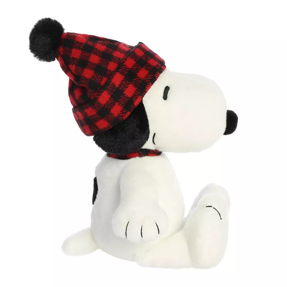 Aurora Medium Winter Plaid Snoopy Peanuts 11" Festive Plush Toy