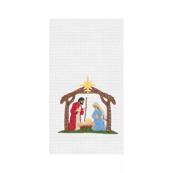 C&F Home Nativity Scene Embroidered Waffle Weave Kitchen Towel