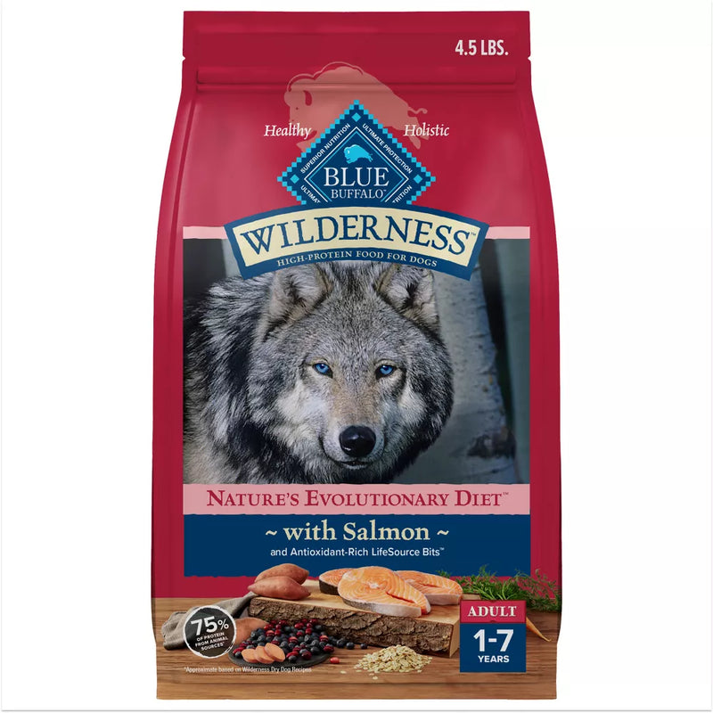 Blue Buffalo Wilderness High Protein Wholesome Grains with Salmon Natural Adult Dry Dog Food - 4.5 lbs.