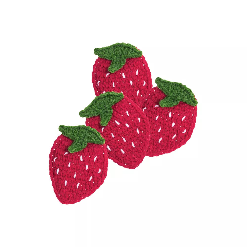 C&F Home Crochet Strawberry Coasters Set -4