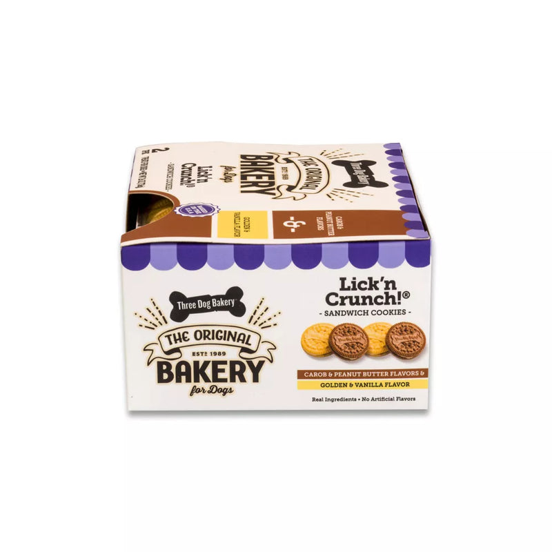 Three Dog Bakery Lick n' Crunch Carob with Peanut Butter Filling and Golden Vanilla Flavor Dog Treats - 26 oz.