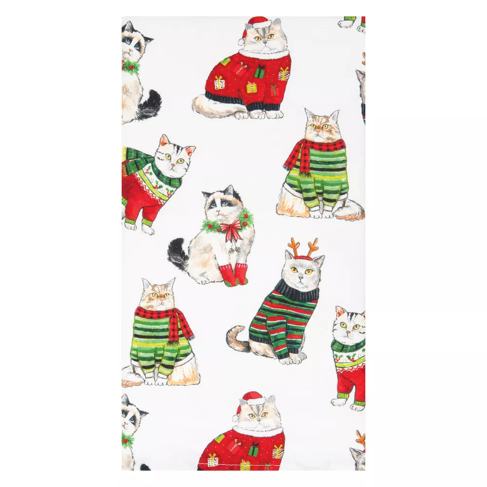 C&F Home Christmas Holiday All Over Print Cats in Sweaters Printed Cotton Kitchen Dish Towel