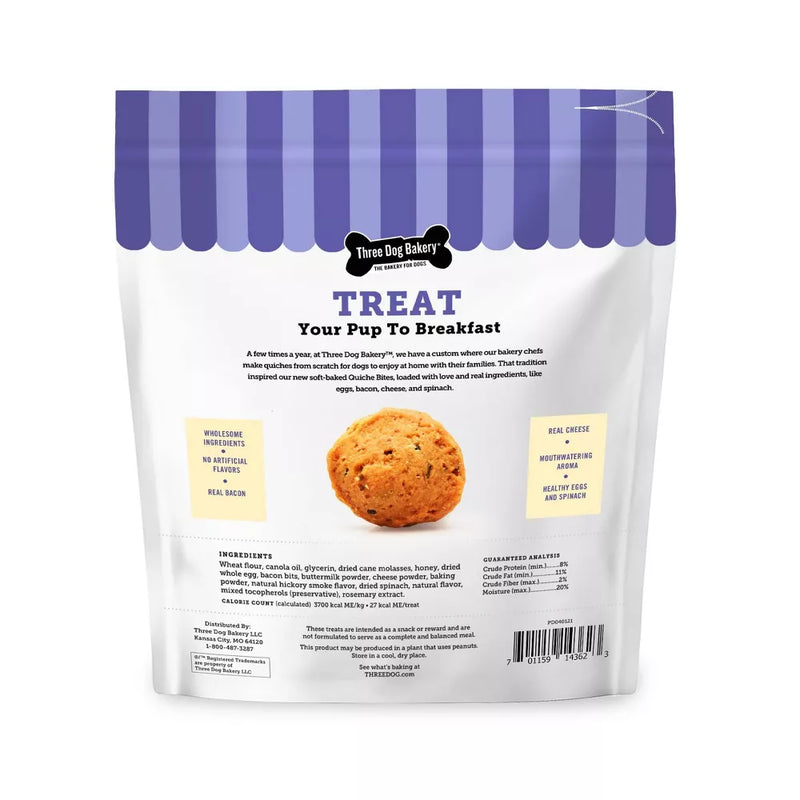 Three Dog Bakery Quiche Bites in Cheese and Bacon Flavor Dog Treats - 25 oz.