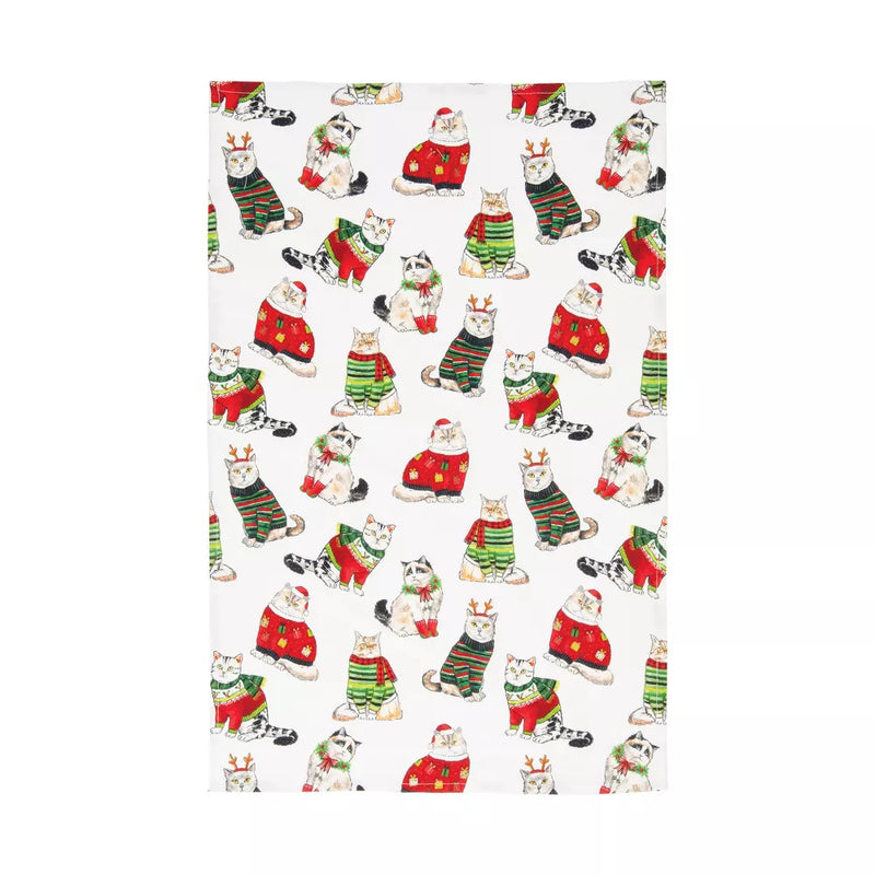 C&F Home Christmas Holiday All Over Print Cats in Sweaters Printed Cotton Kitchen Dish Towel